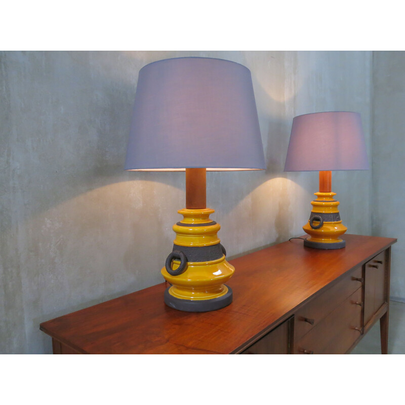 Paire de lampes vintage en céramique orange et marron 1960