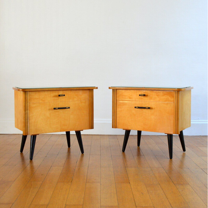 Pair of vintage wooden night stands 1950s