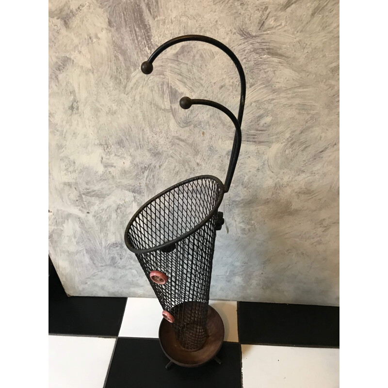 Vintage umbrella stand in black metal by Mathieu Matégot 1950s