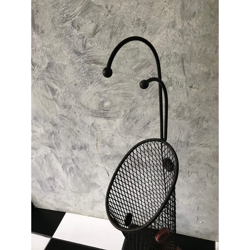 Vintage umbrella stand in black metal by Mathieu Matégot 1950s