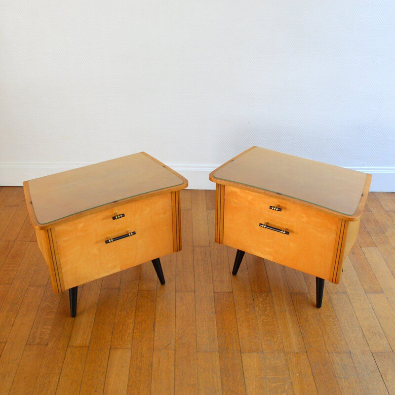 Pair of vintage wooden night stands 1950s