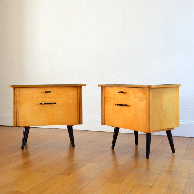 Pair of vintage wooden night stands 1950s