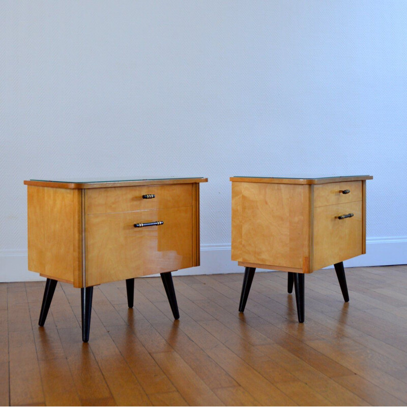 Pair of vintage wooden night stands 1950s