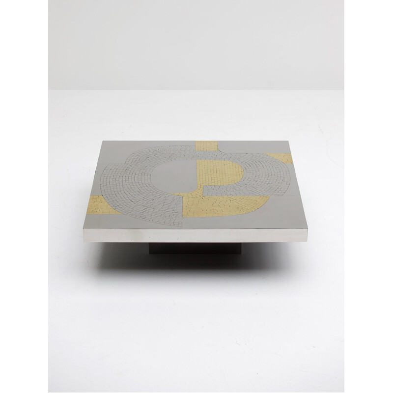 Table basse vintage en aluminium avec détails en laiton par Fernand Dresse