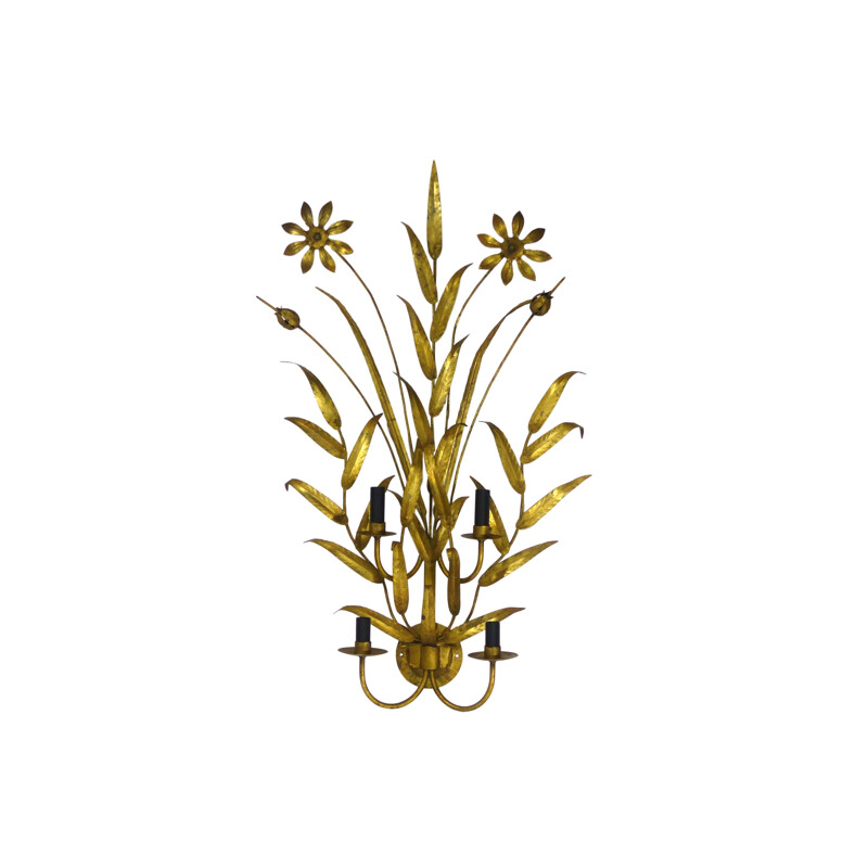 Applique vintage dorée aux feuillages et fleurs 1960