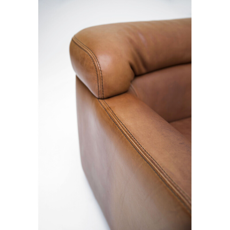 Vintage 2-seater sofa in leather by Durlet,1970