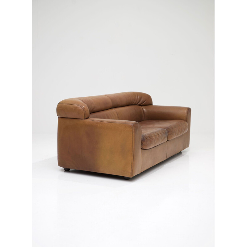 Vintage 2-seater sofa in leather by Durlet,1970