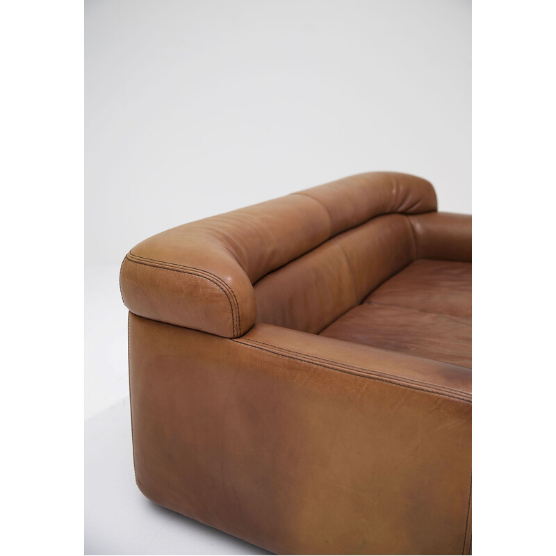 Vintage 2-seater sofa in leather by Durlet,1970