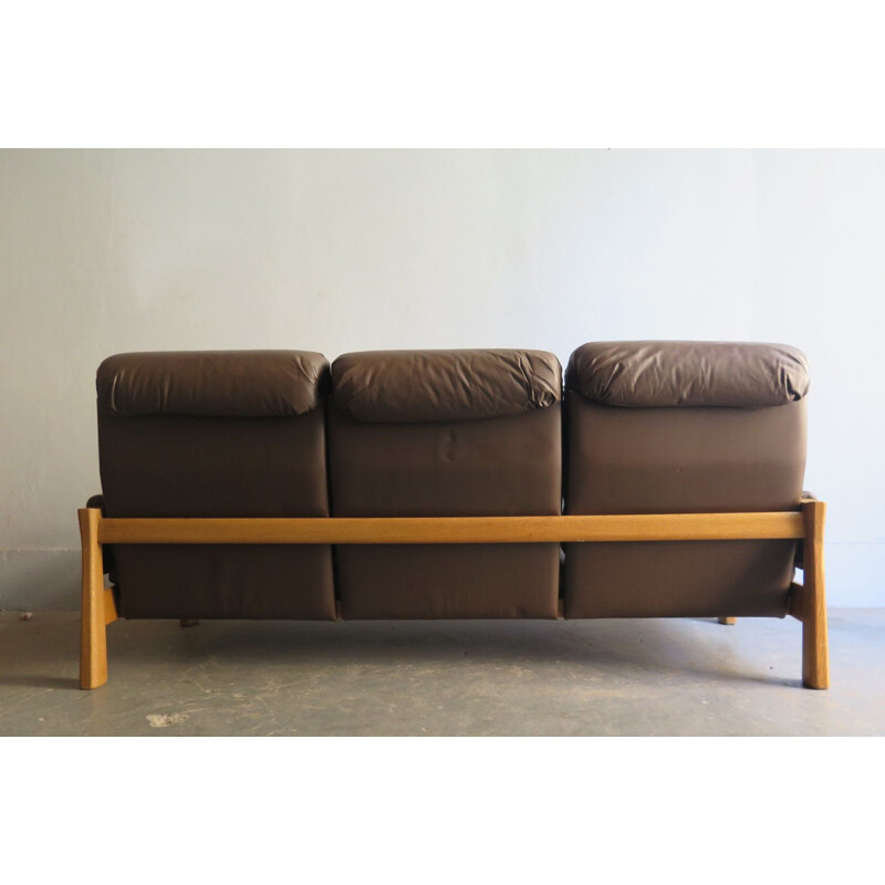Vintage Scandinavian 3-seater sofa in oak and leather from the 50s