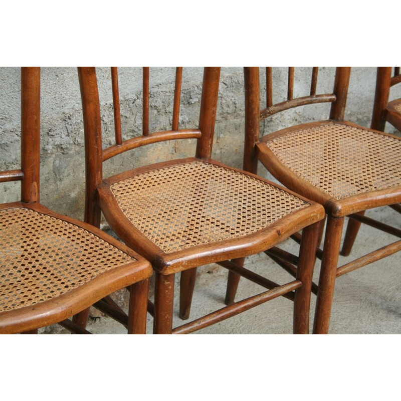 Suite de 6 chaises vintage françaises cannées 1930