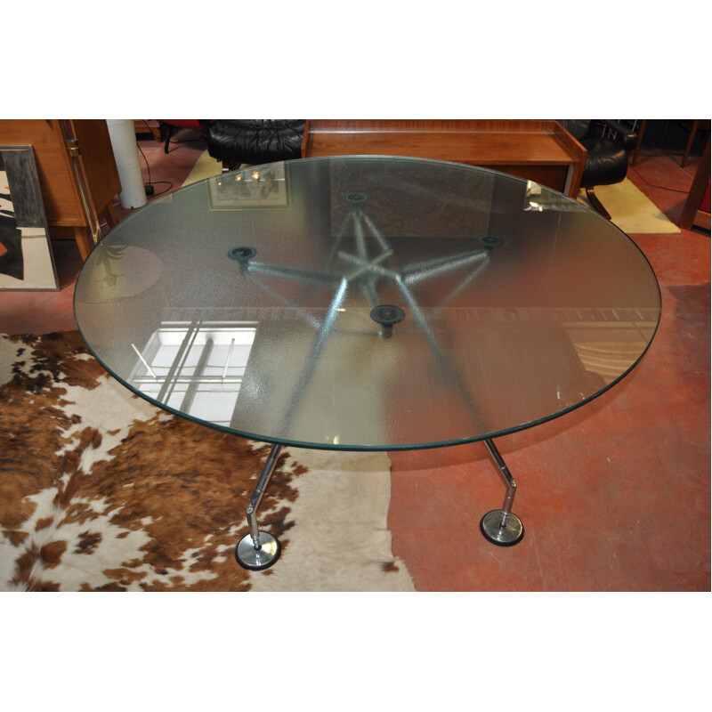 TECNO chromed steel and glass dining table, Norman FOSTER - 1980s