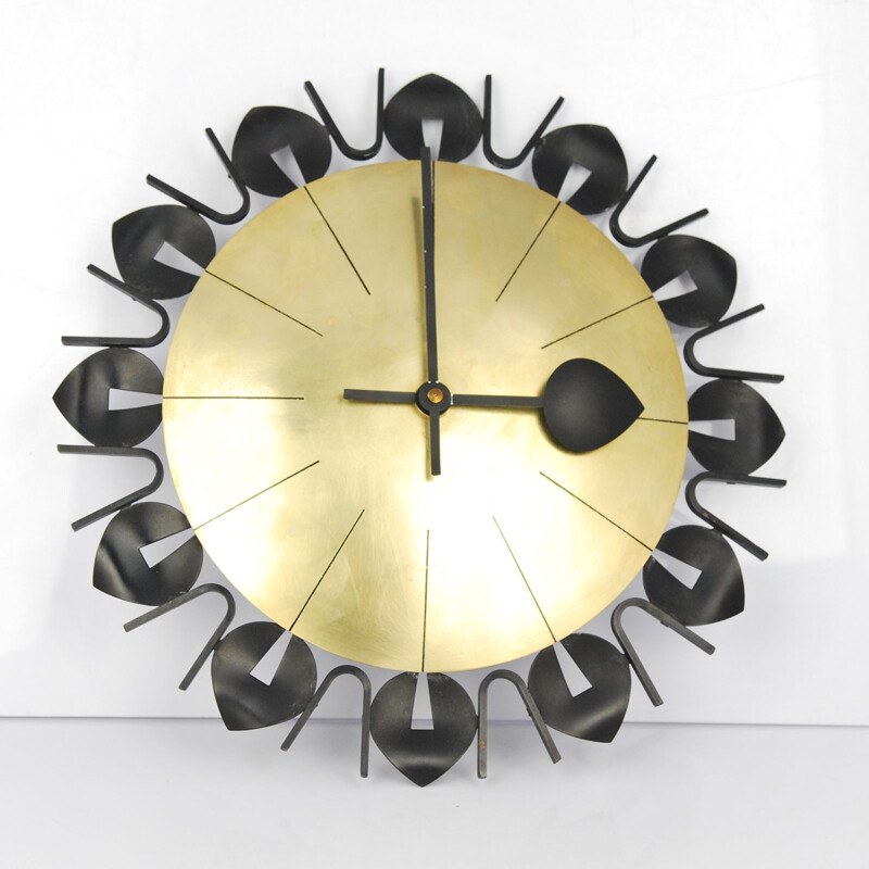 Vintage wall clock Sun Junghans, Germany 70s