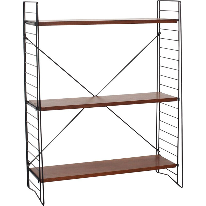 Vintage metal and teak shelving unit by A. D. Dekker for Tomado