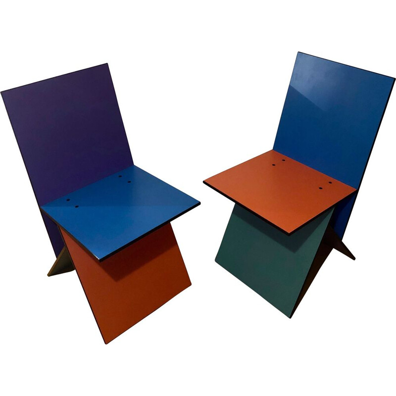 Set of 2 vintage multicolored Vilbert chairs by Verner Panton for Ikea