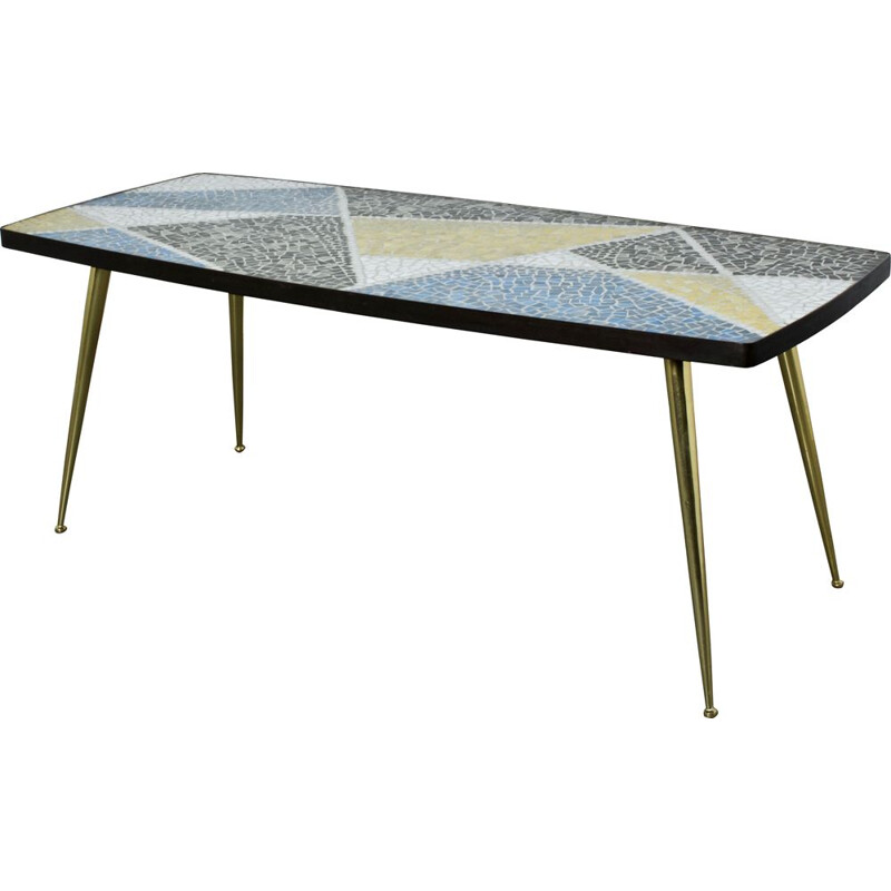 Vintage german coffee table by Berthold Muller in mosaic and brass