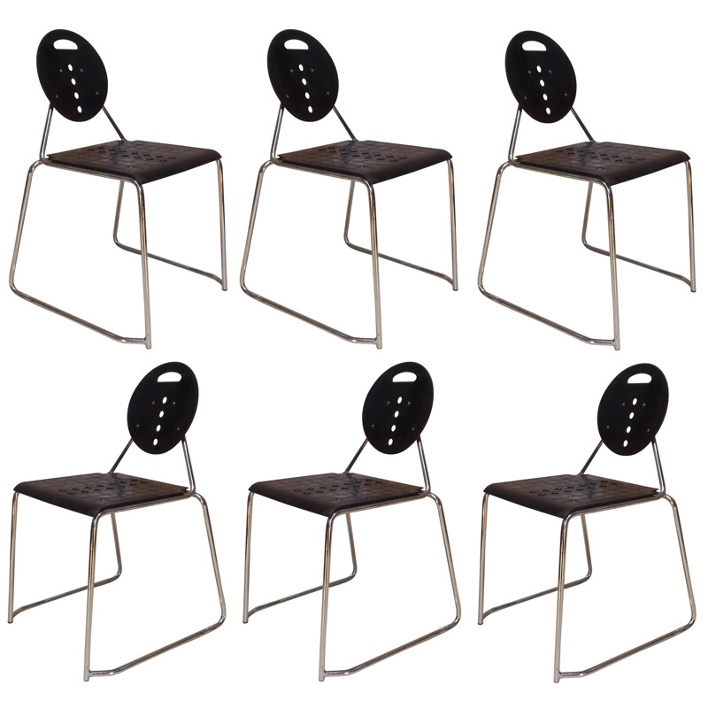 Ensemble de 6 chaises de bureau vintage en métal par Carlo Bimbi et Nilo Gioacchini, 1980