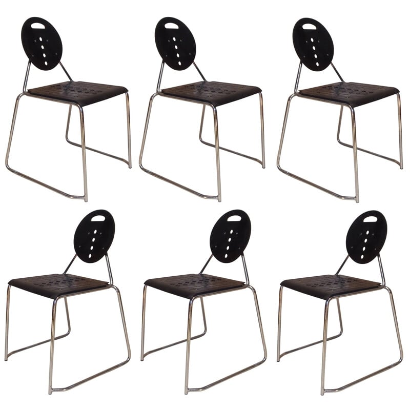 Set of 6 vintage metal office chairs by Carlo Bimbi and Nilo Gioacchini, 1980