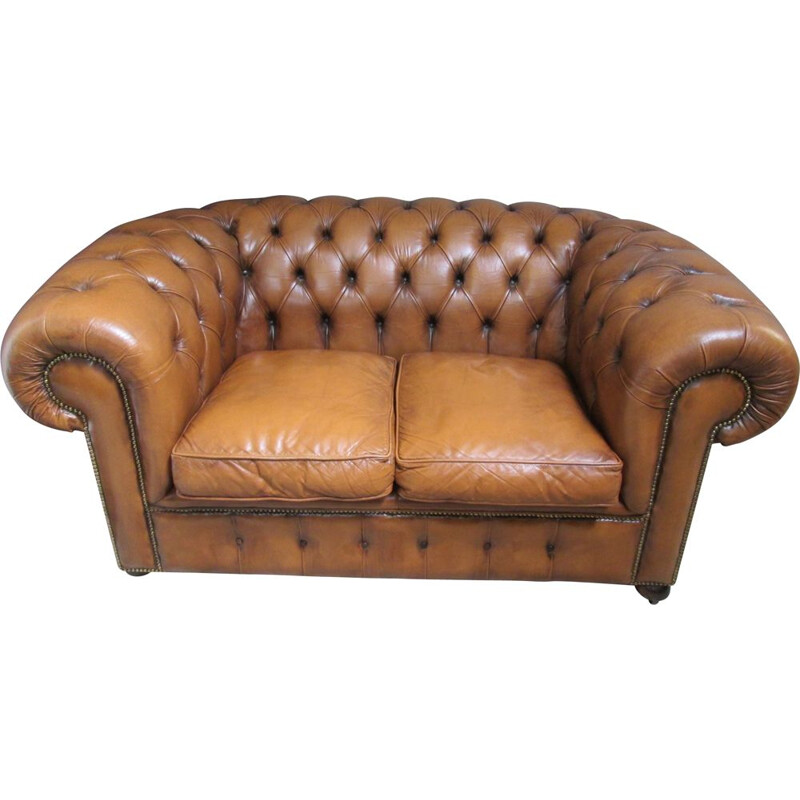 Vintage Chesterfield sofa in brown leather 1990