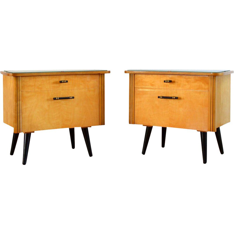 Pair of vintage wooden night stands 1950s