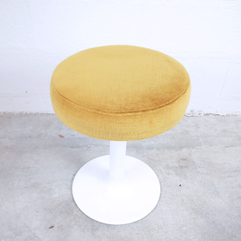 Vintage white stool with yellow velvet seat
