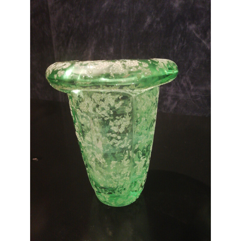 Pair of green molded glass vases
