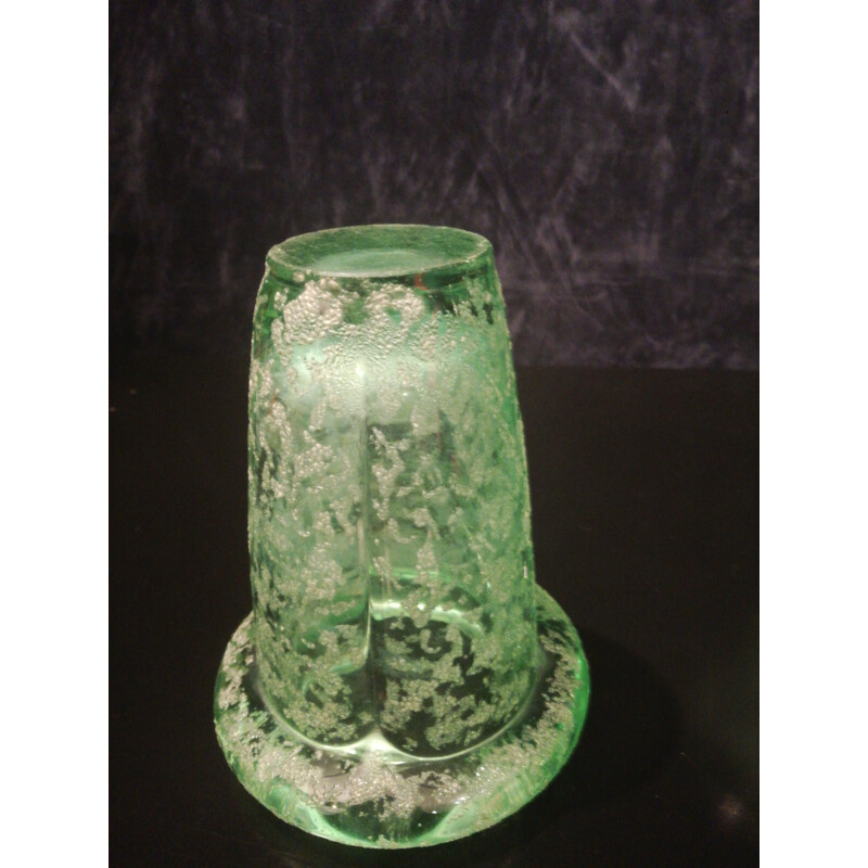 Pair of green molded glass vases