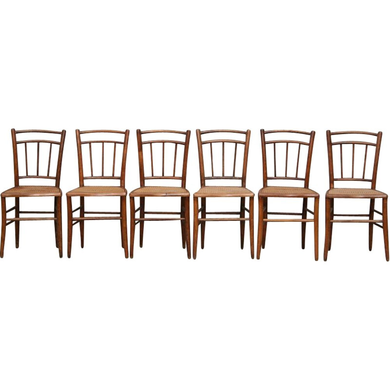 Set of 6 vintage french chairs in cane 1930