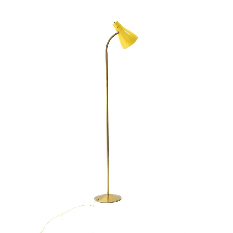 Vintage floor lamp in brass and yellow shade 1950s