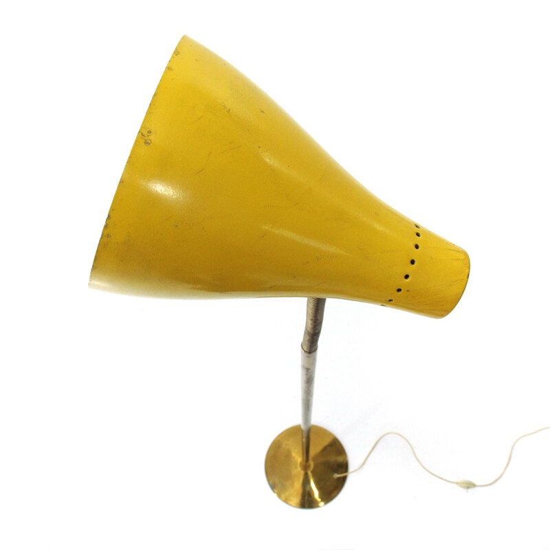 Vintage floor lamp in brass and yellow shade 1950s