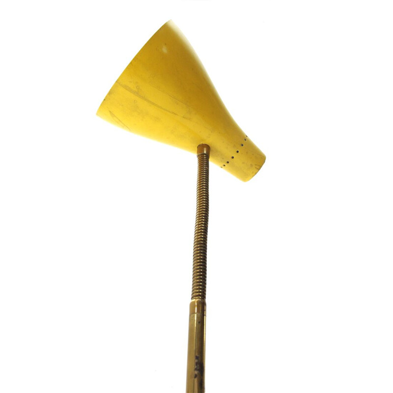 Vintage floor lamp in brass and yellow shade 1950s