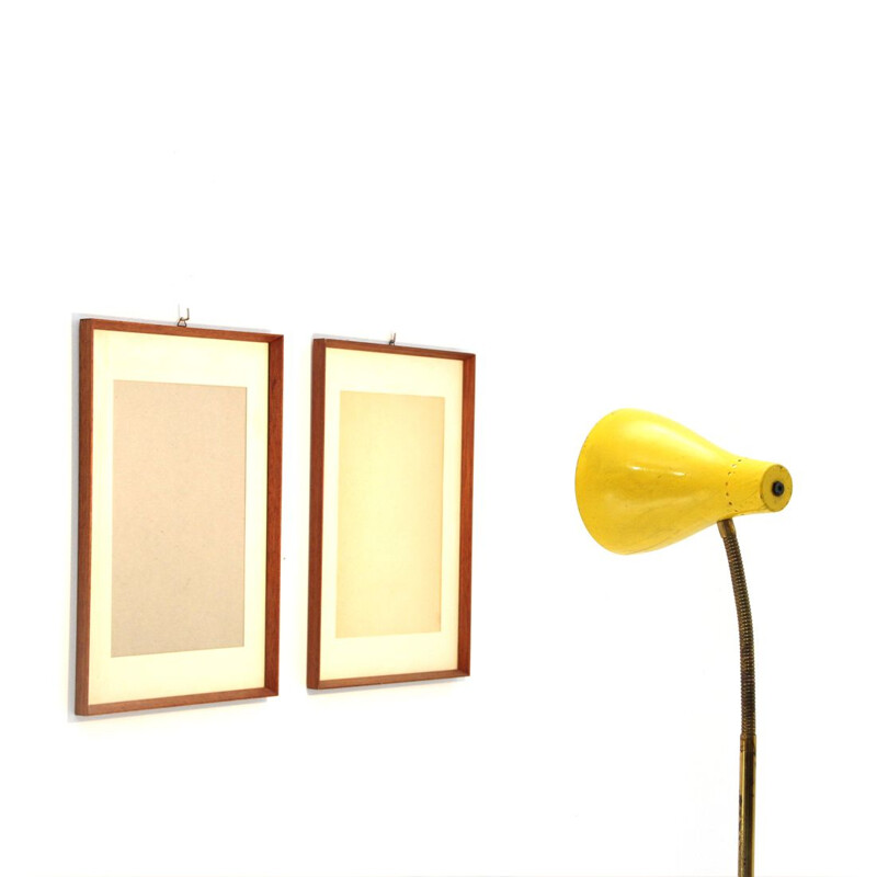 Vintage floor lamp in brass and yellow shade 1950s