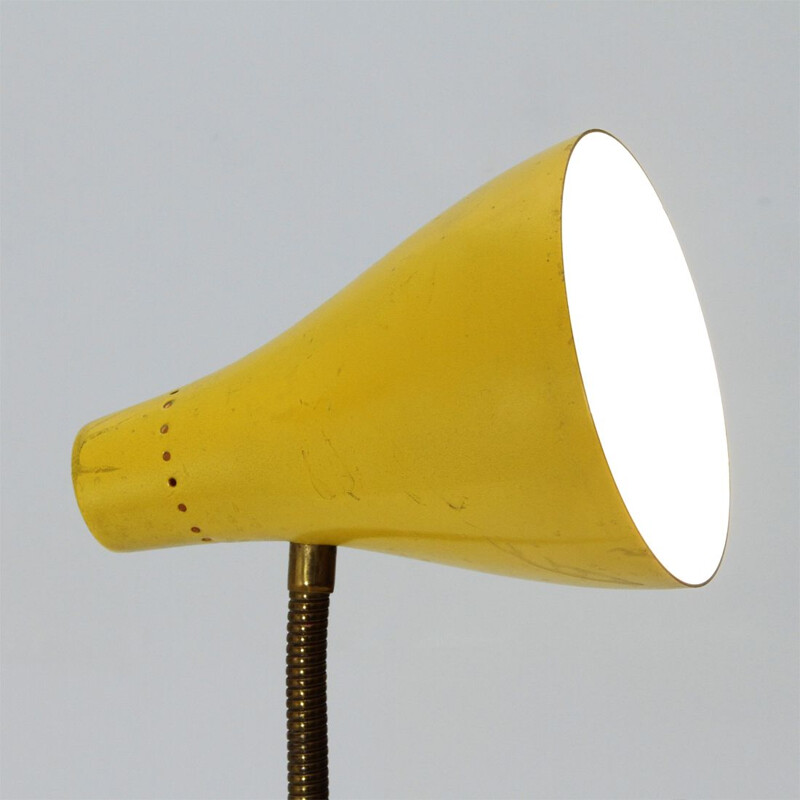 Vintage floor lamp in brass and yellow shade 1950s