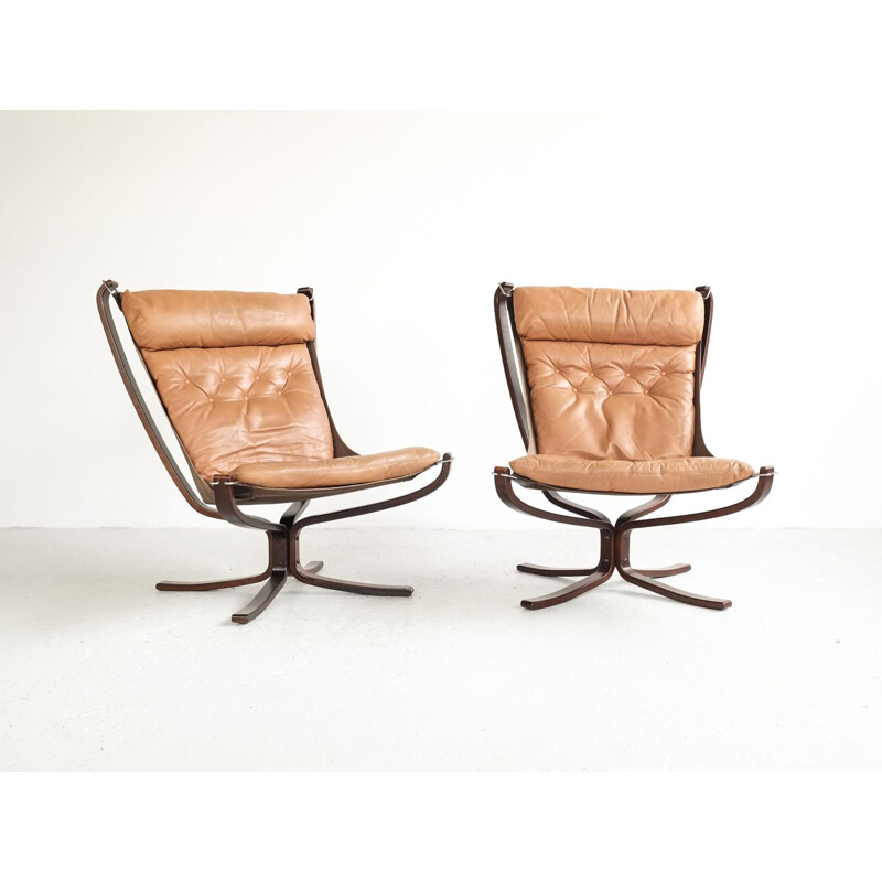 Set of 2 vintage high back Falcon armchairs by Sigurd Resell 1970s