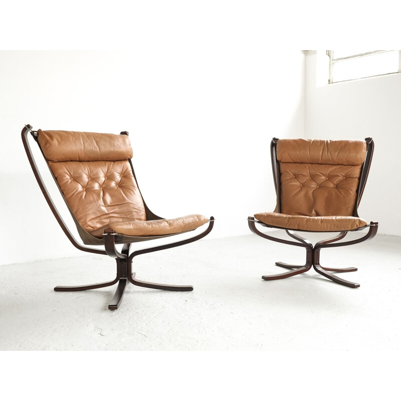 Set of 2 vintage high back Falcon armchairs by Sigurd Resell 1970s