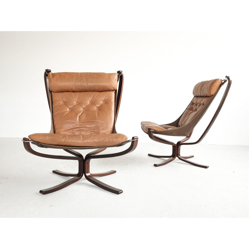 Set of 2 vintage high back Falcon armchairs by Sigurd Resell 1970s