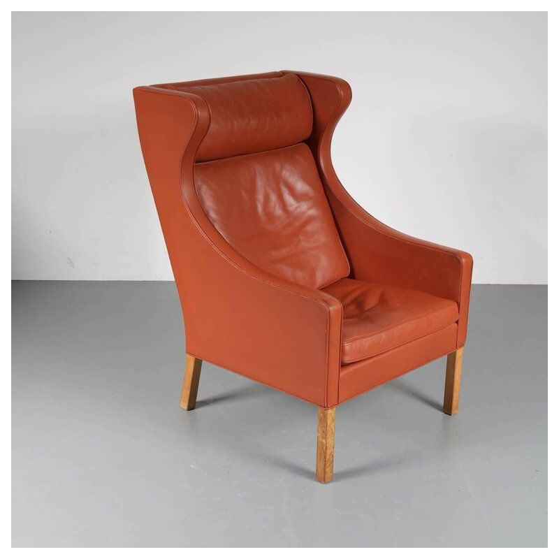 Vintage lederen en houten fauteuil van Borge Mogensen voor Fredericia, Denemarken 1960