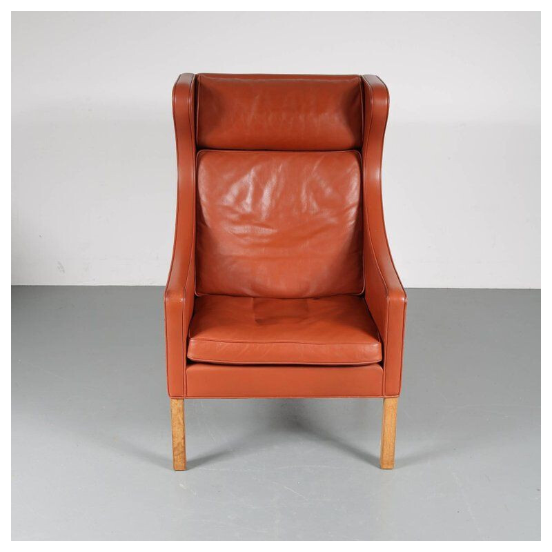 Vintage lederen en houten fauteuil van Borge Mogensen voor Fredericia, Denemarken 1960