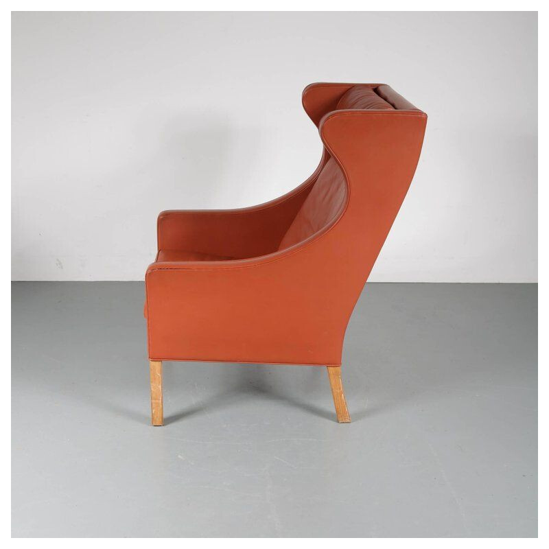 Vintage leather and wood armchair by Borge Mogensen for Fredericia, Denmark 1960