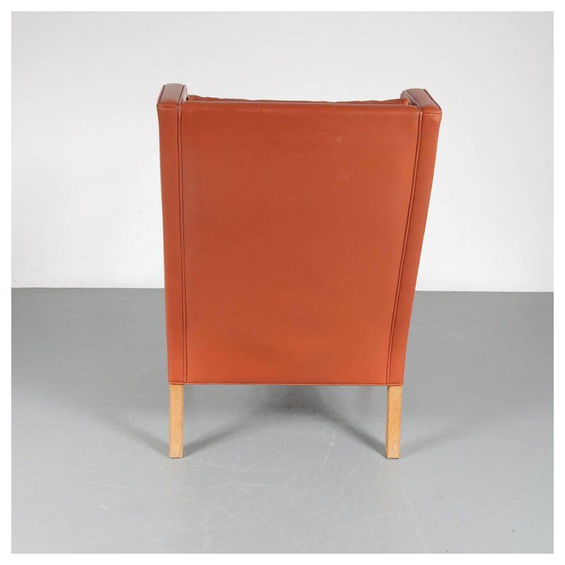 Vintage leather and wood armchair by Borge Mogensen for Fredericia, Denmark 1960