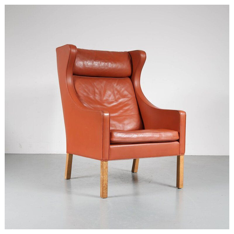 Vintage leather and wood armchair by Borge Mogensen for Fredericia, Denmark 1960