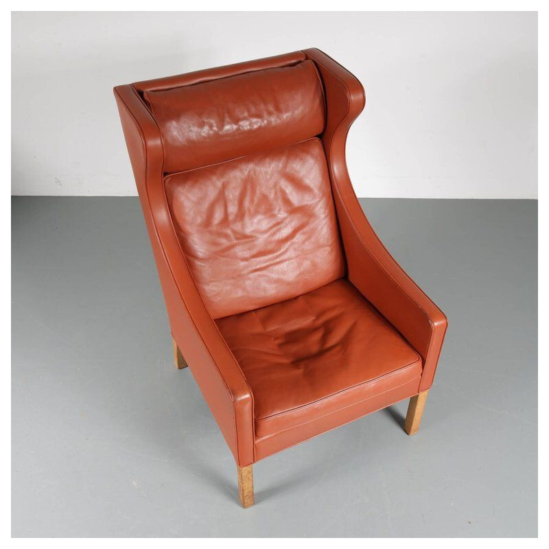 Vintage leather and wood armchair by Borge Mogensen for Fredericia, Denmark 1960