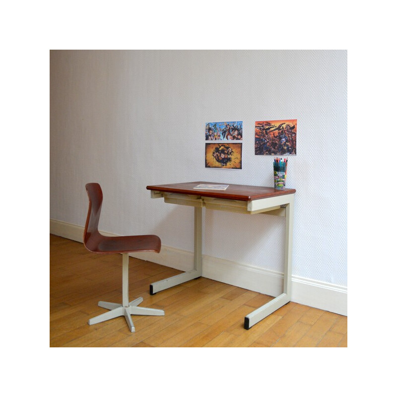 Pagholz desk and chair in wood and metal - 1970s