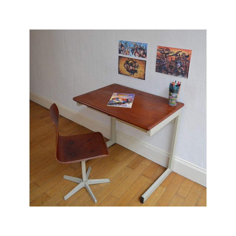 Pagholz desk and chair in wood and metal - 1970s