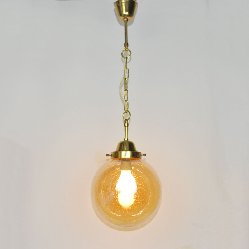 Vintage German pendant lamp in brass and glass