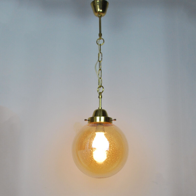 Vintage German pendant lamp in brass and glass