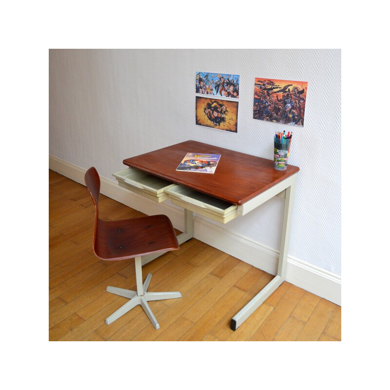 Pagholz desk and chair in wood and metal - 1970s