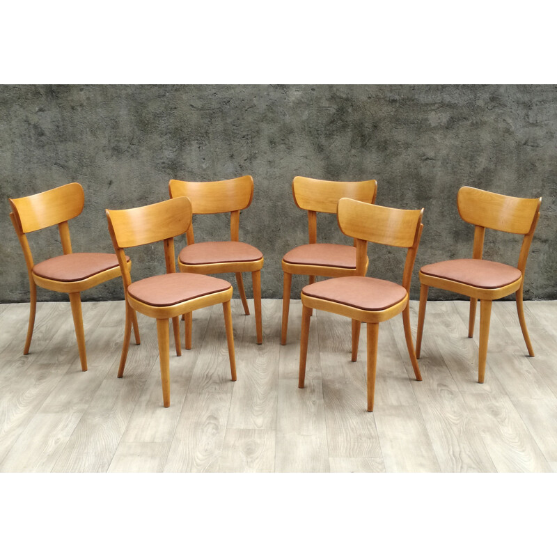 Set of 6 bistro chairs in beechwood by Thonet