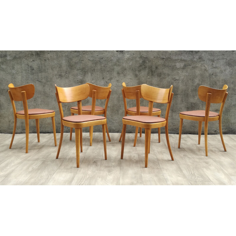 Set of 6 bistro chairs in beechwood by Thonet
