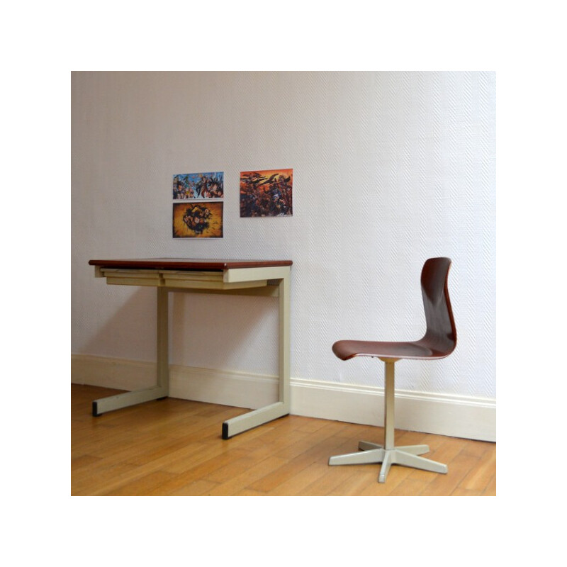 Pagholz desk and chair in wood and metal - 1970s