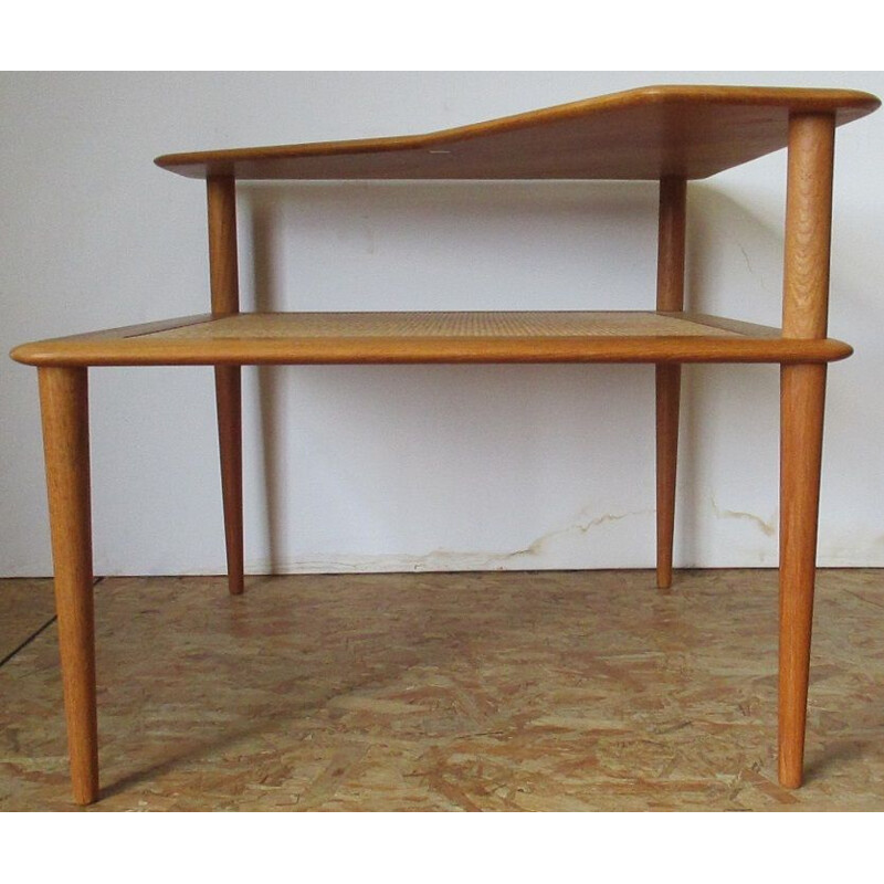 Vintage teak and wicker coffee table